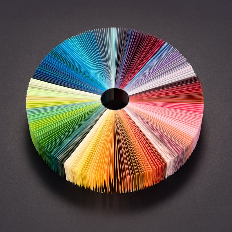 Color wheel made up of different colored paper