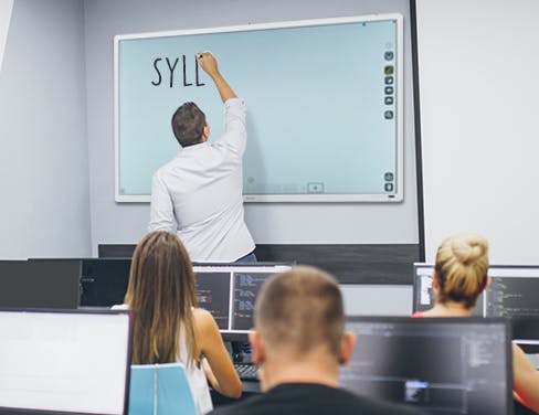 Professor using interactive whiteboard