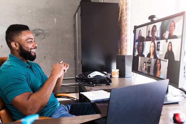 man participating in a video conference
