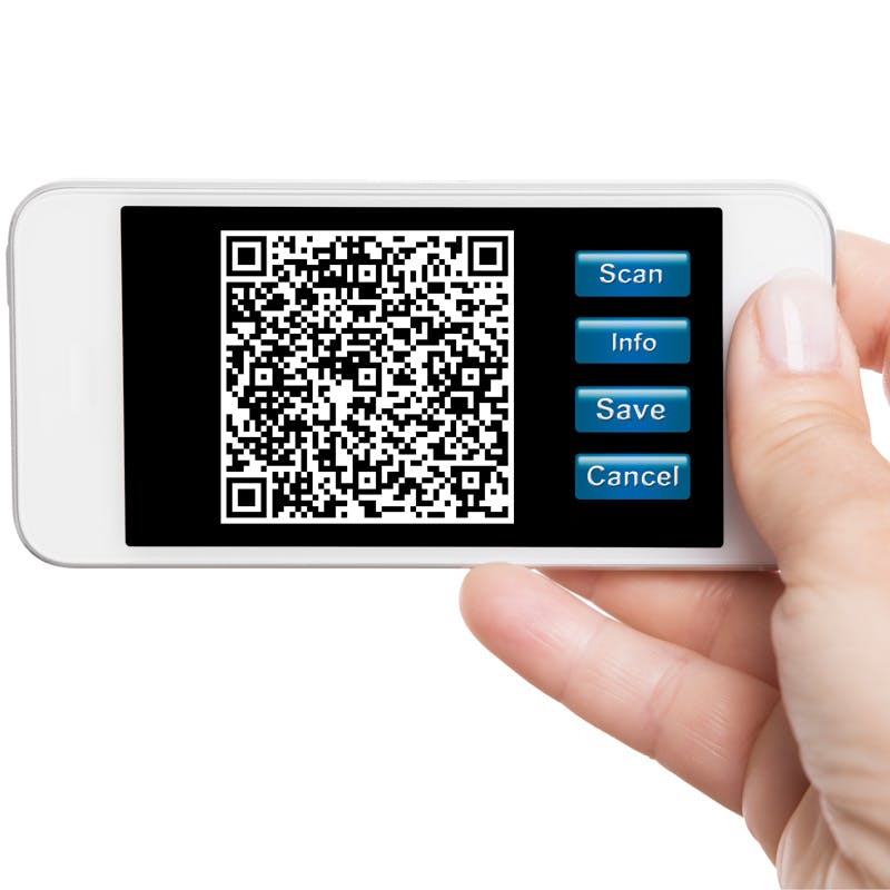 mobile phone displaying a QR code