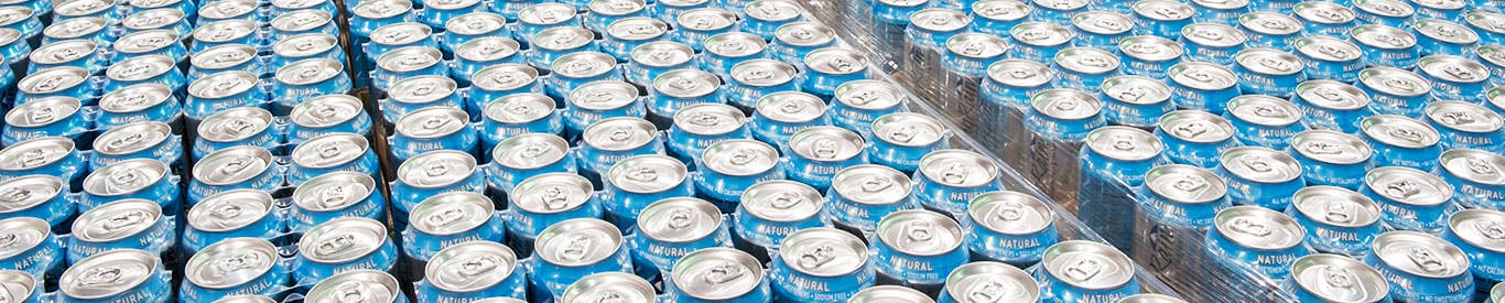 Photo of rows of aluminum cans.