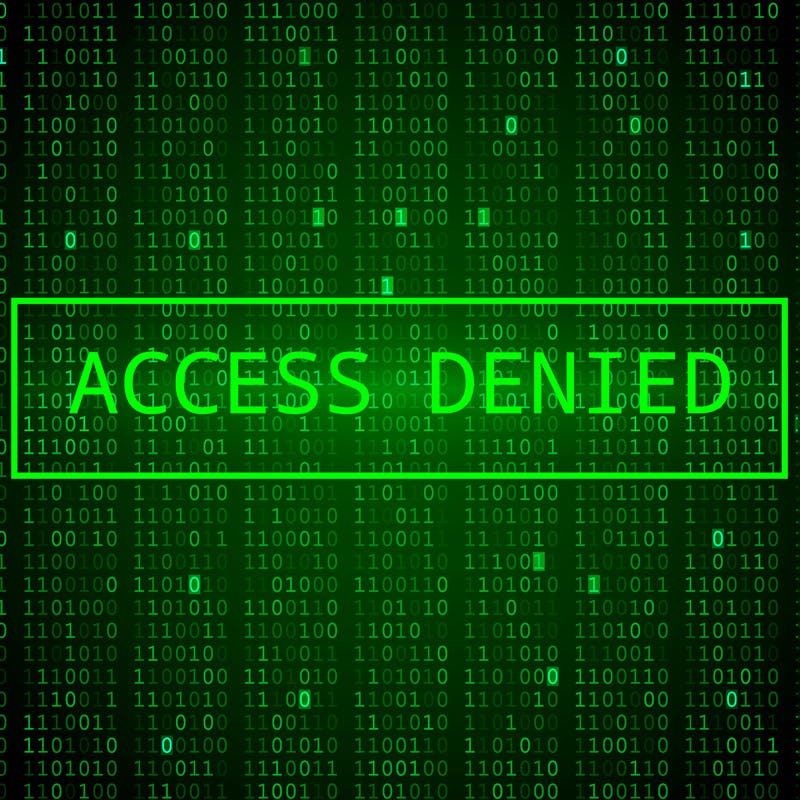 binary code in the background of a message in a green box that reads: ACCESS DENIED