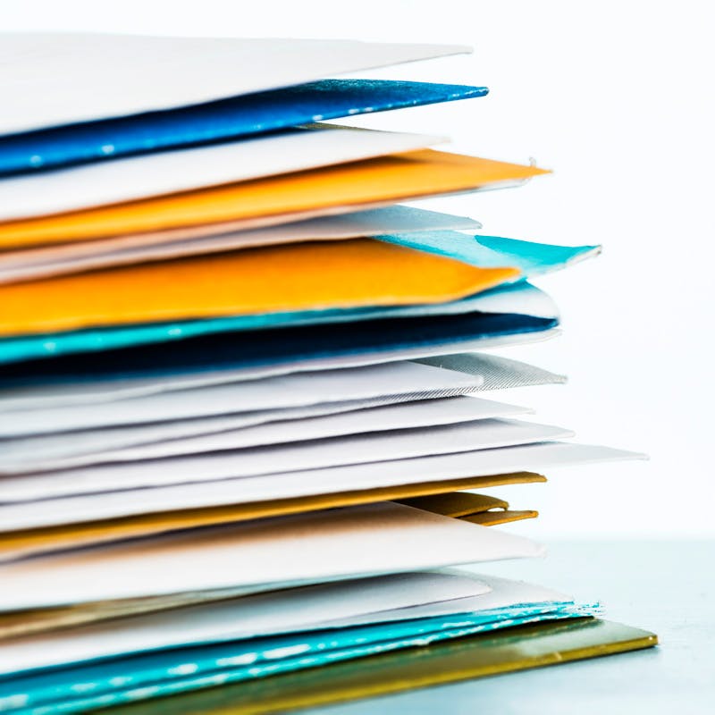close-up stack of mail