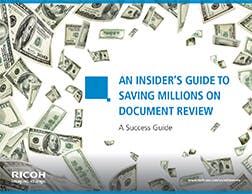 eBook cover: $100 dollar bills floating around; An Insider's Guide to Saving Millions on Document Review