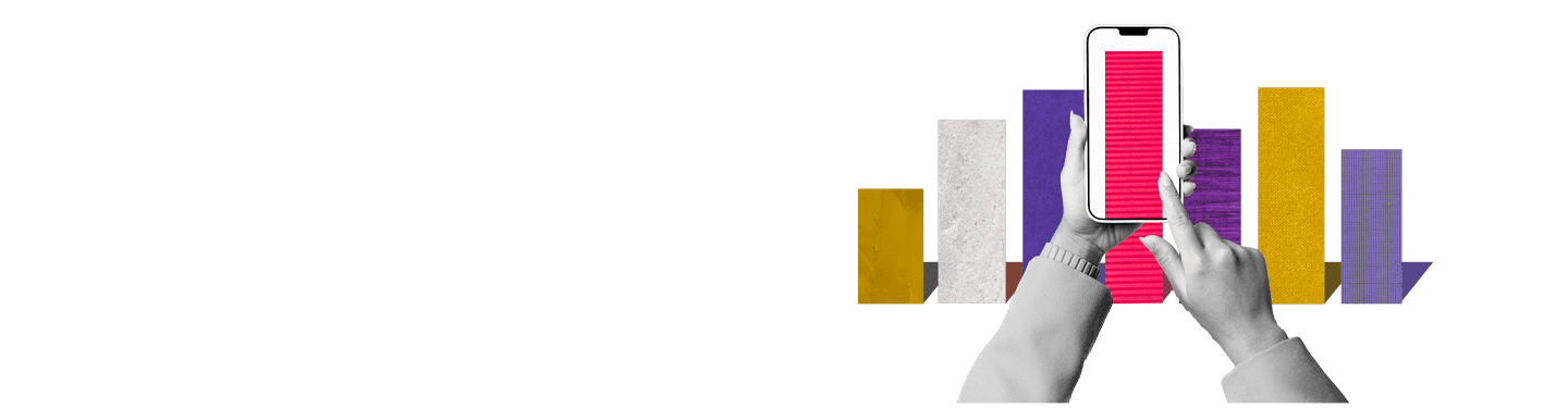 Bar graph banking concept with hands holding mobile phone