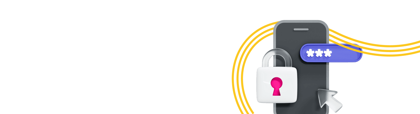 Layered images of a lock, mobile phone, password field and cursor