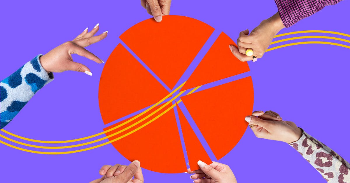 Hands holding vector wedge pieces, coming together to form a circle