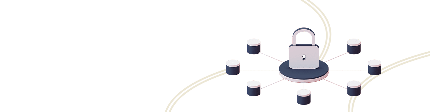 A central padlock icon connected to multiple database icons around it, illustrating security, risk management, and opportunities in cybersecurity for 2021.