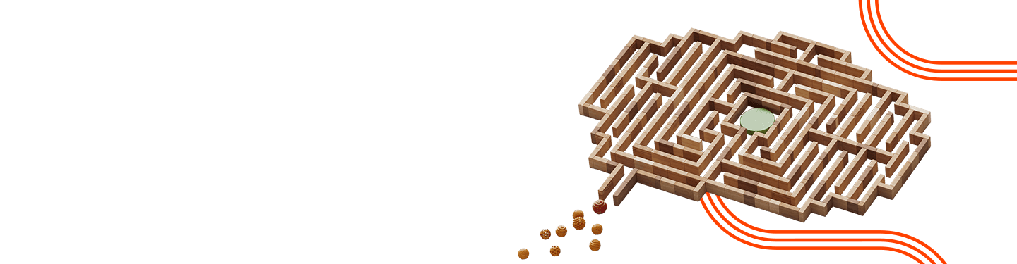 Wooden yellow maze with green circle in center, and tiny wooden balls at the entry/exit - depicting top 10 in-plant challenges and how to rise above them