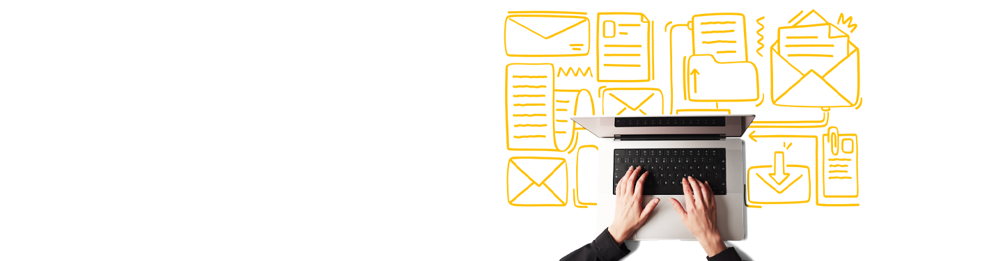 person using laptop with envelope icons