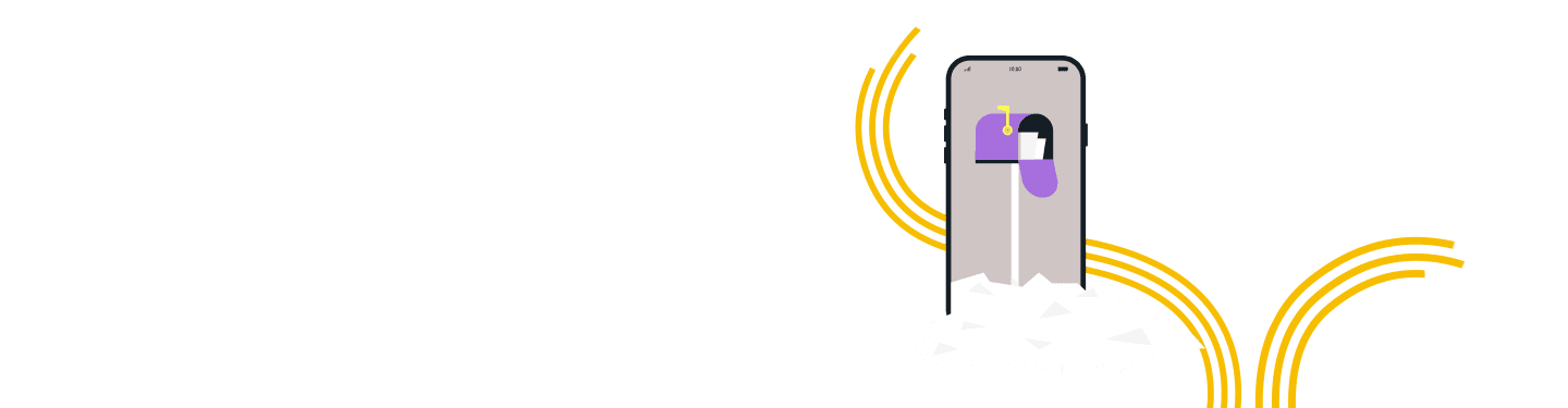 A smartphone displaying a mailbox icon with papers falling into it, symbolizing the benefits of digital mail delivery