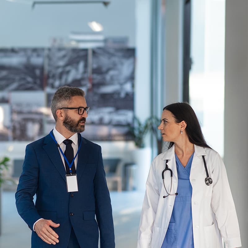 Two health professionals demonstrating wellness with our comprehensive medical, dental and vision insurance plans, which you can tailor to fit your needs