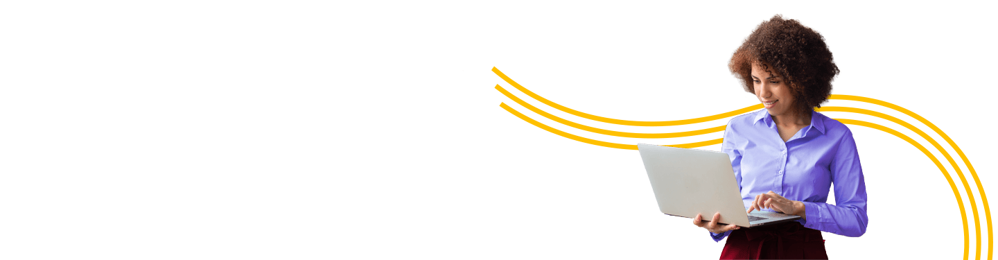 woman entrepreneur, CEO or office worker working using laptop, stands in modern office or coworking