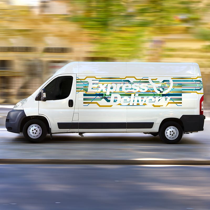 Van with a printed image wrap