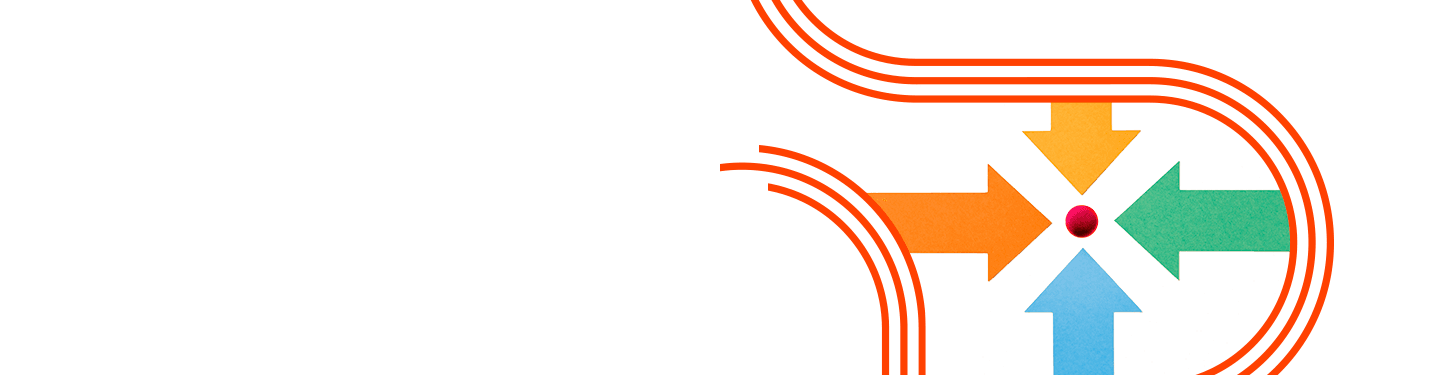 An illustration showing four arrows in yellow, orange, blue and green pointing to a small red circle, demonstrating 4 keys to successful printer upgrade.