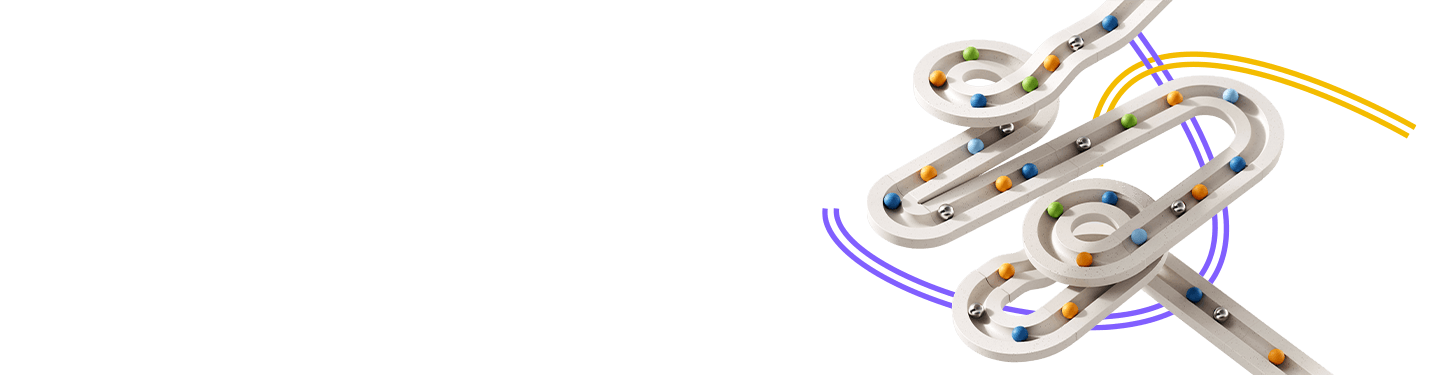 Multicolored marbles going down a twisting ramps