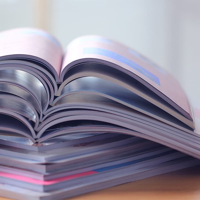 Stack of open catalogues