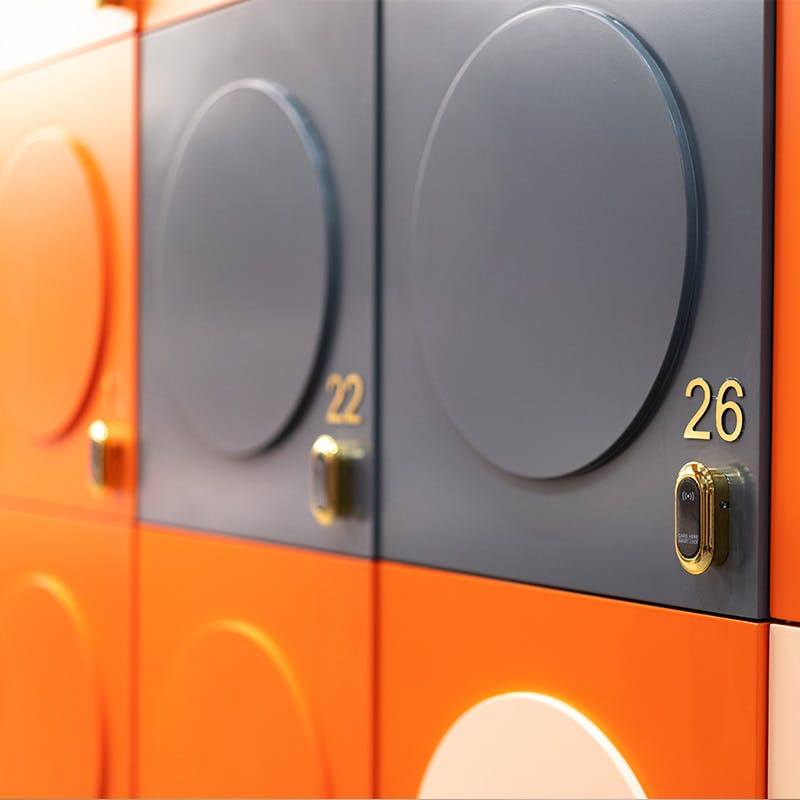 Smart lockers showing the lock and number in focus