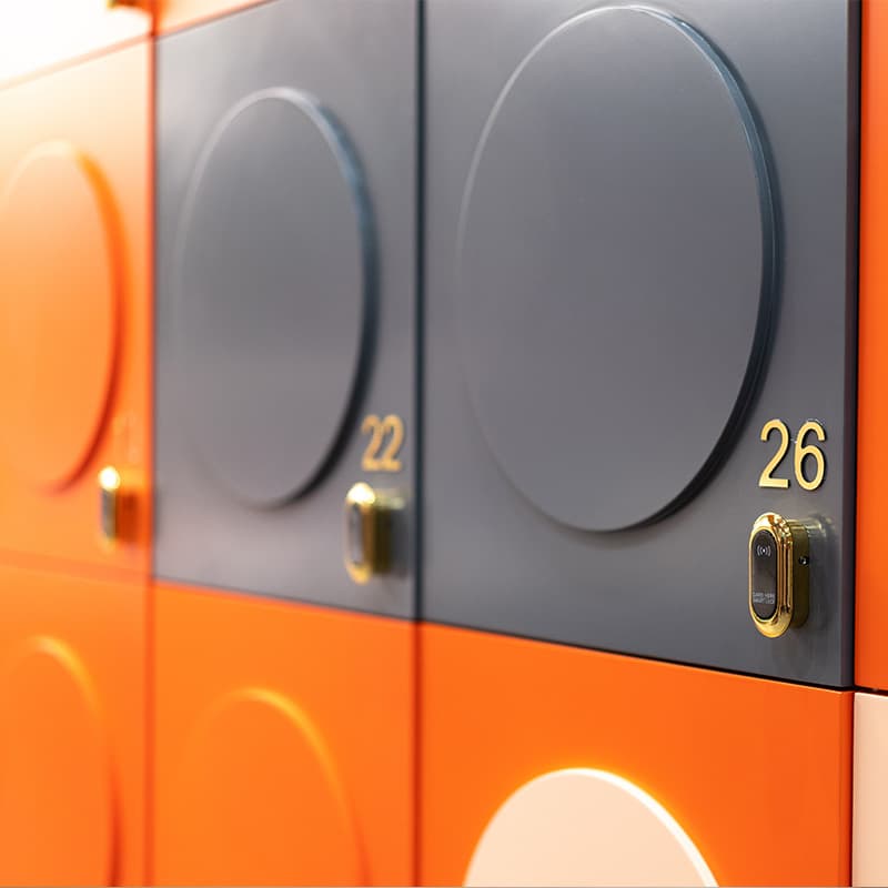 Smart lockers showing the lock and number in focus