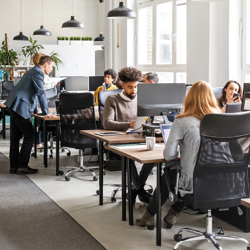 people in office work at computers