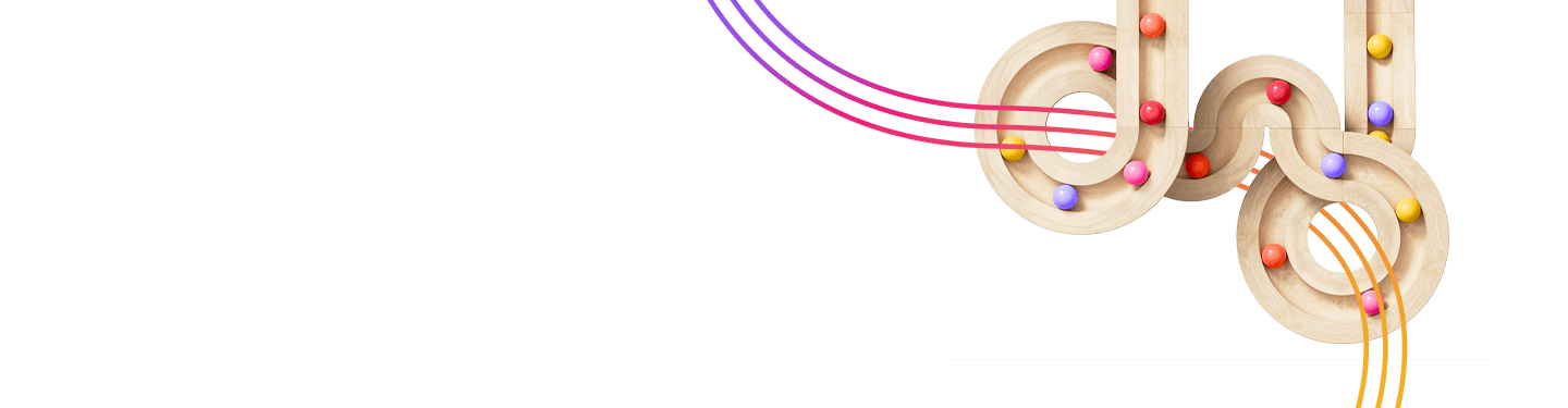 information management concept. Rolling spheres that follow a set path on wooden board.