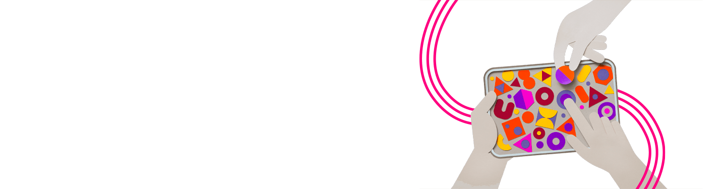 paper cut out hands hands placing different shapes on a tablet