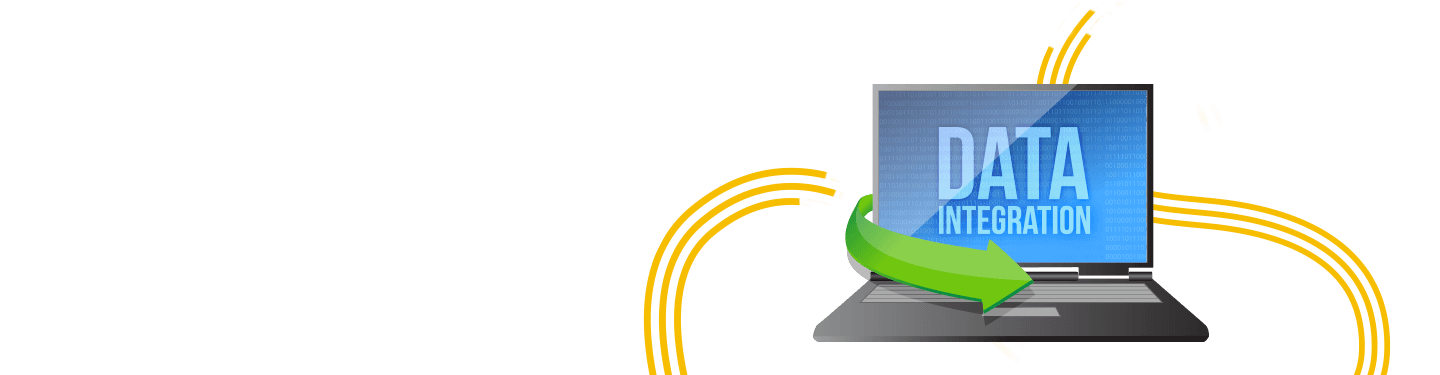 A laptop with a large arrow wrapping around it and pointing towards the screen displaying the words 'Data Integration,' representing future-proofing data integration solutions.